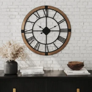 Deirdre Marinela Round Metal and Wood Wall Clock